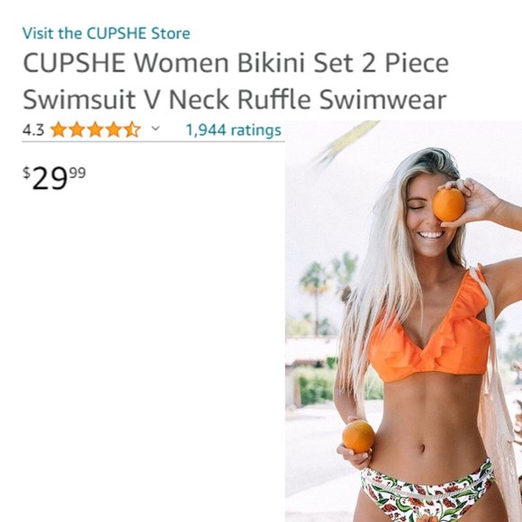 CUPSHE Orange Ruffle Bikini with Floral Bottom NEW WITH TAGS! - Picture 14 of 16